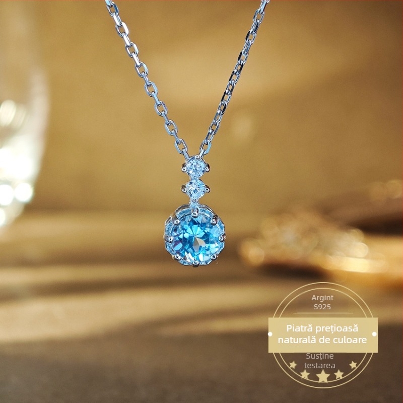 Colier cu pandantiv Topaz, din argint 925, set cu pietre, lanț cruce, formă geometrică, origine Shanwei