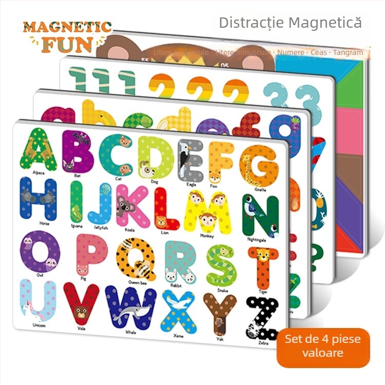 Piese magnetice cu litere și cifre, set de 4 bucăți, material EVA, magnet pentru frigider, puzzle plat, imagini personalizabile