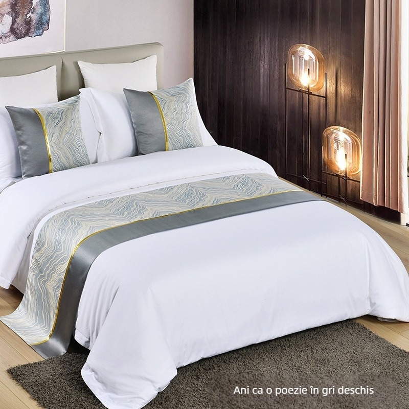 Șal pentru marginea patului și pernă – stil minimalist modern, model geometric abstract, stil hotelier, personalizare disponibilă, calitate de primă clasă