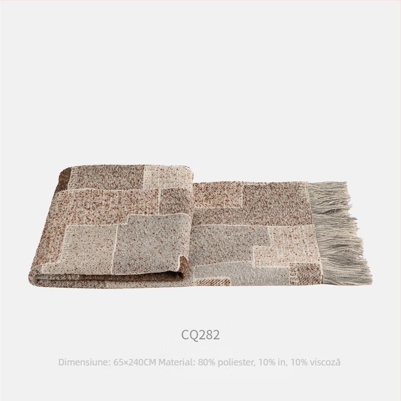 Cuvertură pentru marginea patului cu ciucuri Jacquard, stil modern simplu, model geometric abstract, țesătură în stil hotel — Material: Altul