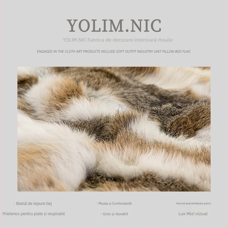 Pătură din blană de iepure, galben-maroniu, stil hotel, serie modele animale (Material: blană de iepure; Stil: serie modele animale; Model: alt; Poziționare stil: hotel)