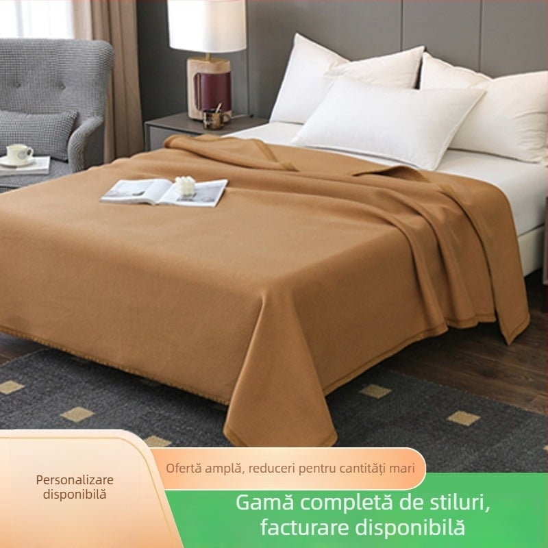 Pătură polar dublu fațetă din poliester, culoare solidă, 180x200-220 cm, iarnă, pentru hoteluri și pensiuni
