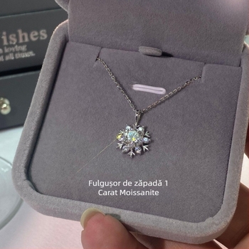 Colier din argint 925 cu moissanit în formă de fulg de zăpadă, lanț în formă de O, stil ușor lux pentru femei
