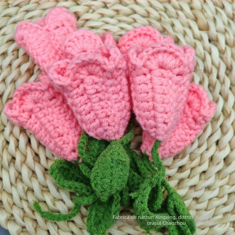 Floare croșetată manual, formă de lalea, pandantiv pentru rucsac, accesorii textile pentru casă