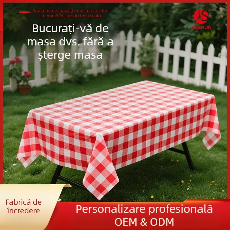 Jinshun față de masă de unică folosință - PEVA, model în carouri, formă pătrată, grosime 0,03 mm