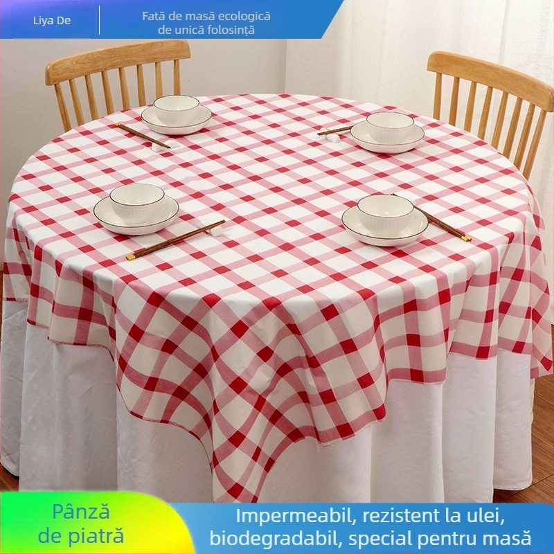 Față de masă de plastic, de unică folosință, dreptunghiulară, îngroșată, impermeabilă și rezistentă la ulei, model în carouri, personalizabilă pentru hoteluri și restaurante
