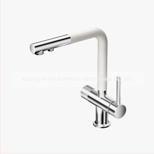 Robinet de bucătărie 3 în 1 pentru purificarea apei, din cupru integral, cu țeavă PEX retractabilă, model S08, supapă cu disc ceramic