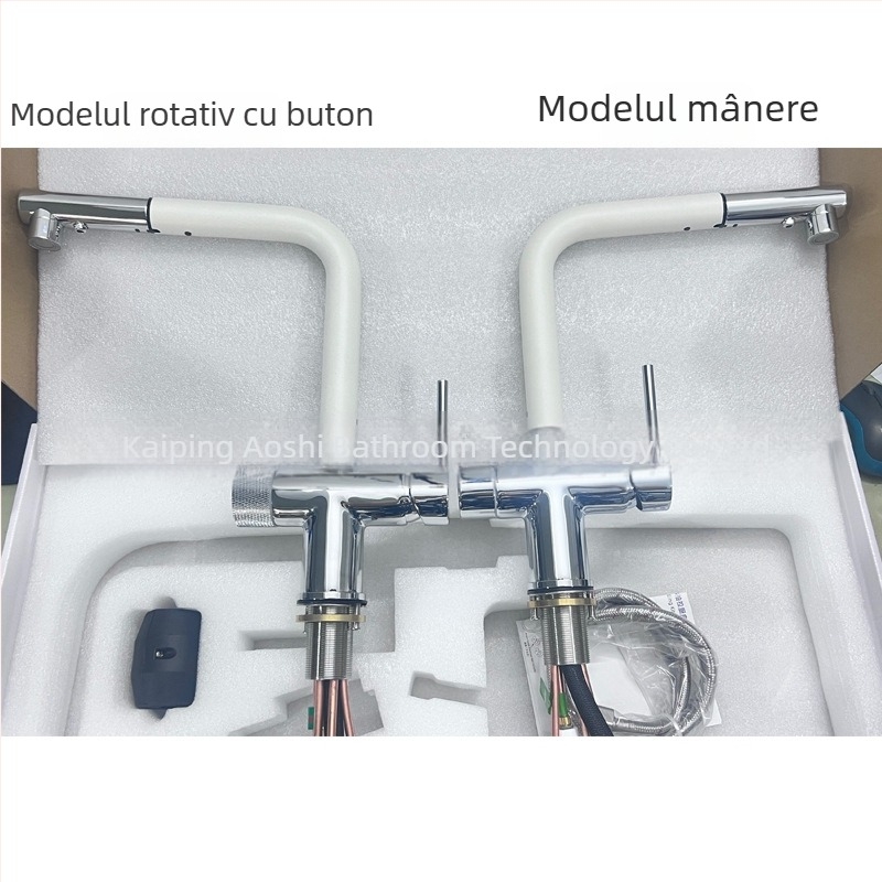 Robinet de bucătărie 3 în 1 pentru purificarea apei, din cupru integral, cu țeavă PEX retractabilă, model S08, supapă cu disc ceramic