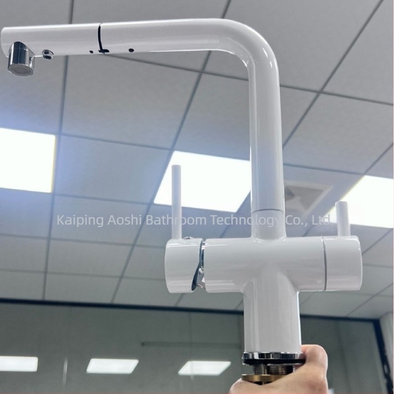 Robinet de bucătărie 3 în 1 pentru purificarea apei, din cupru integral, cu țeavă PEX retractabilă, model S08, supapă cu disc ceramic