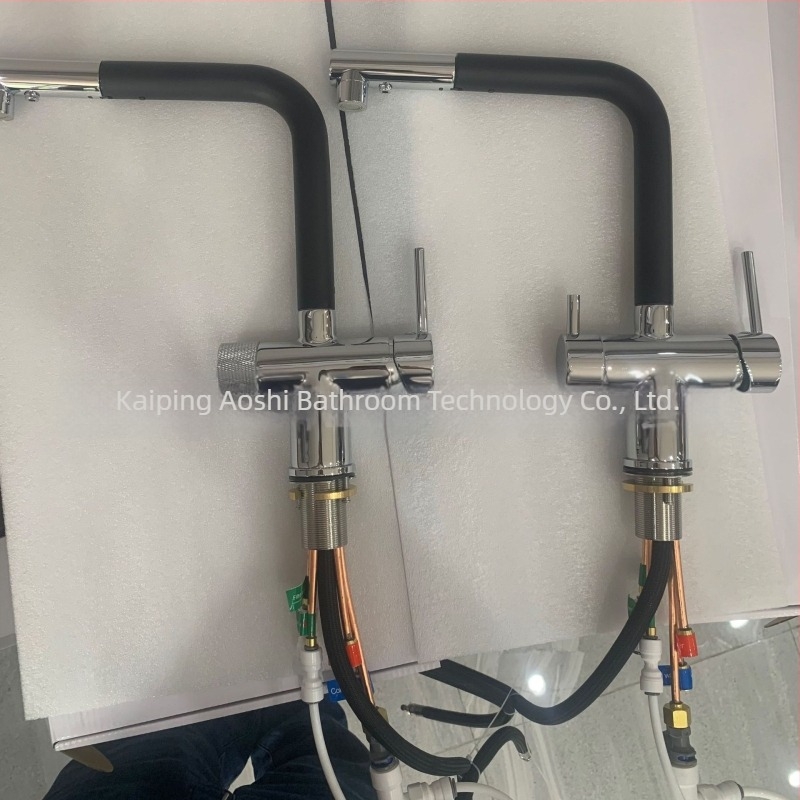 Robinet de bucătărie 3 în 1 pentru purificarea apei, din cupru integral, cu țeavă PEX retractabilă, model S08, supapă cu disc ceramic