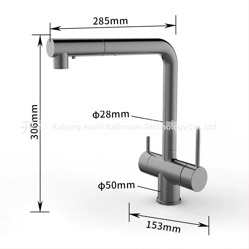 Robinet de bucătărie 3 în 1 pentru purificarea apei, din cupru integral, cu țeavă PEX retractabilă, model S08, supapă cu disc ceramic