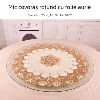 Față de masă PVC cu model auriu, rotundă, rezistentă la ulei, pentru hoteluri, diametru 70 cm, design european clasic