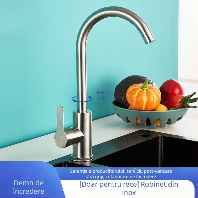 Robinet de bucătărie din oțel inoxidabil, cu apă caldă și rece, model 11629, încălzire electrică, finisaj periat, supapă cu disc ceramic