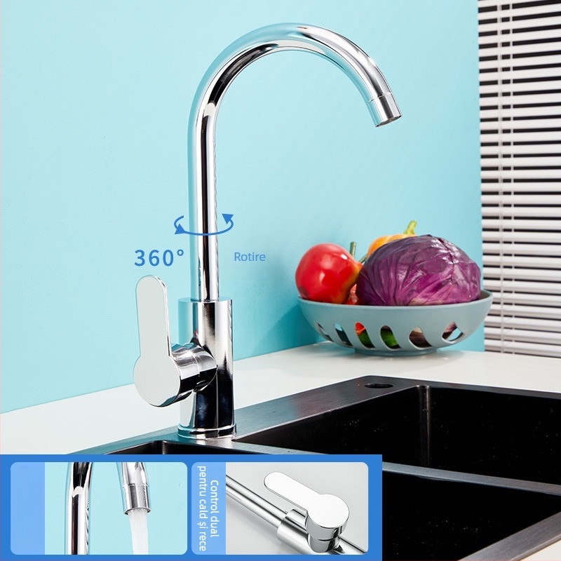 Robinet de bucătărie din oțel inoxidabil, cu apă caldă și rece, model 11629, încălzire electrică, finisaj periat, supapă cu disc ceramic