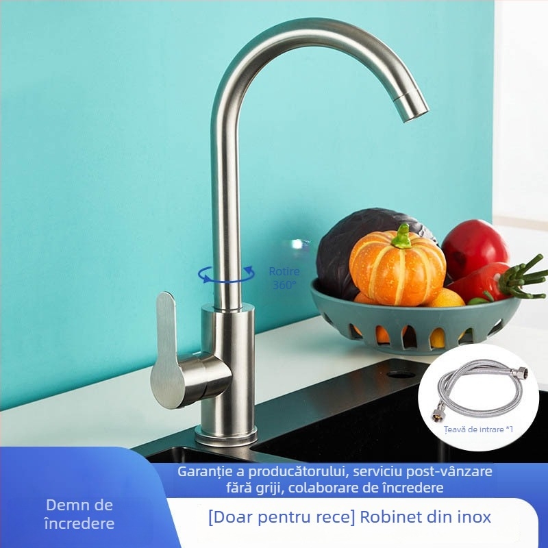 Robinet de bucătărie din oțel inoxidabil, cu apă caldă și rece, model 11629, încălzire electrică, finisaj periat, supapă cu disc ceramic