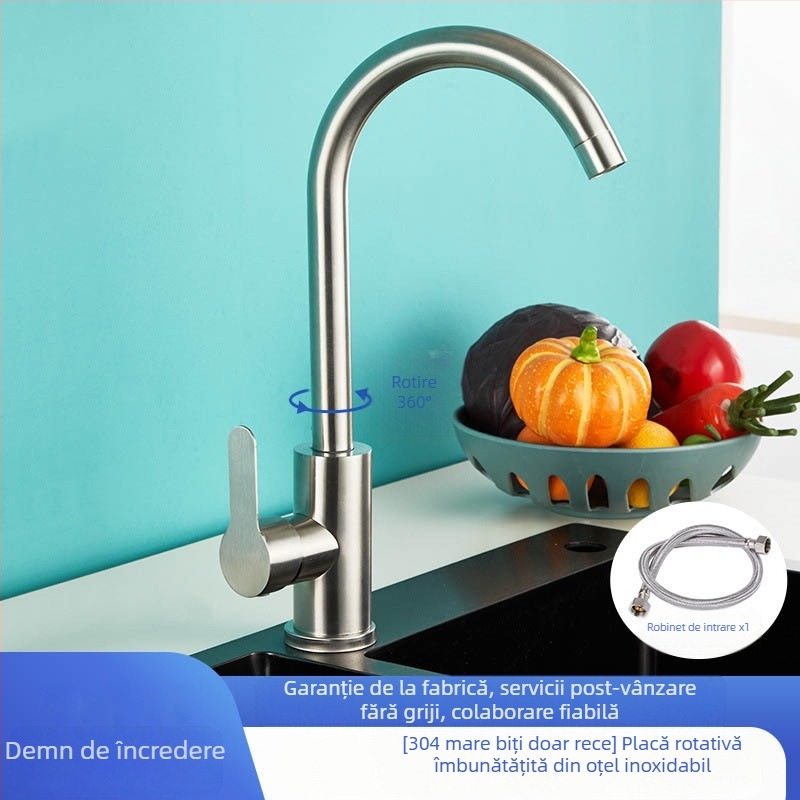 Robinet de bucătărie din oțel inoxidabil, cu apă caldă și rece, model 11629, încălzire electrică, finisaj periat, supapă cu disc ceramic