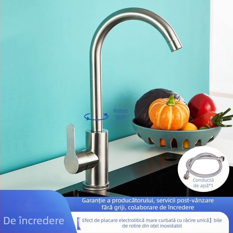 Robinet de bucătărie din oțel inoxidabil, cu apă caldă și rece, model 11629, încălzire electrică, finisaj periat, supapă cu disc ceramic