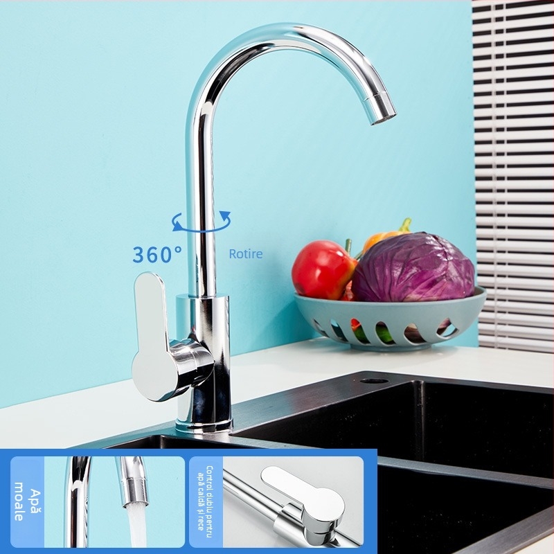 Robinet de bucătărie din oțel inoxidabil, cu apă caldă și rece, model 11629, încălzire electrică, finisaj periat, supapă cu disc ceramic