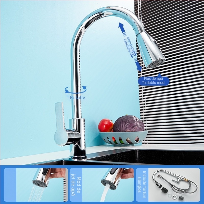 Robinet de bucătărie din oțel inoxidabil, cu apă caldă și rece, model 11629, încălzire electrică, finisaj periat, supapă cu disc ceramic