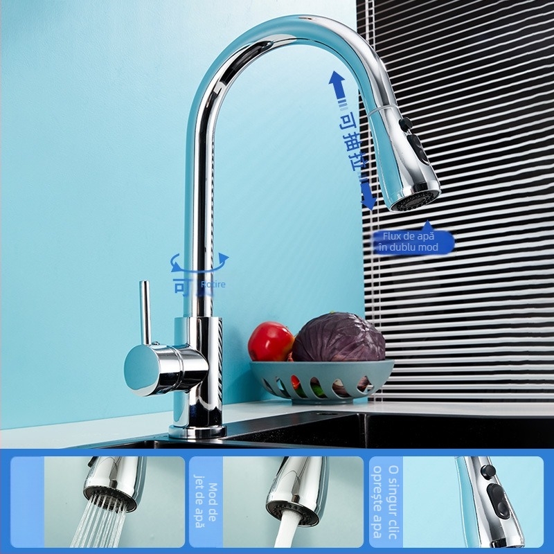 Robinet de bucătărie din oțel inoxidabil, cu apă caldă și rece, model 11629, încălzire electrică, finisaj periat, supapă cu disc ceramic