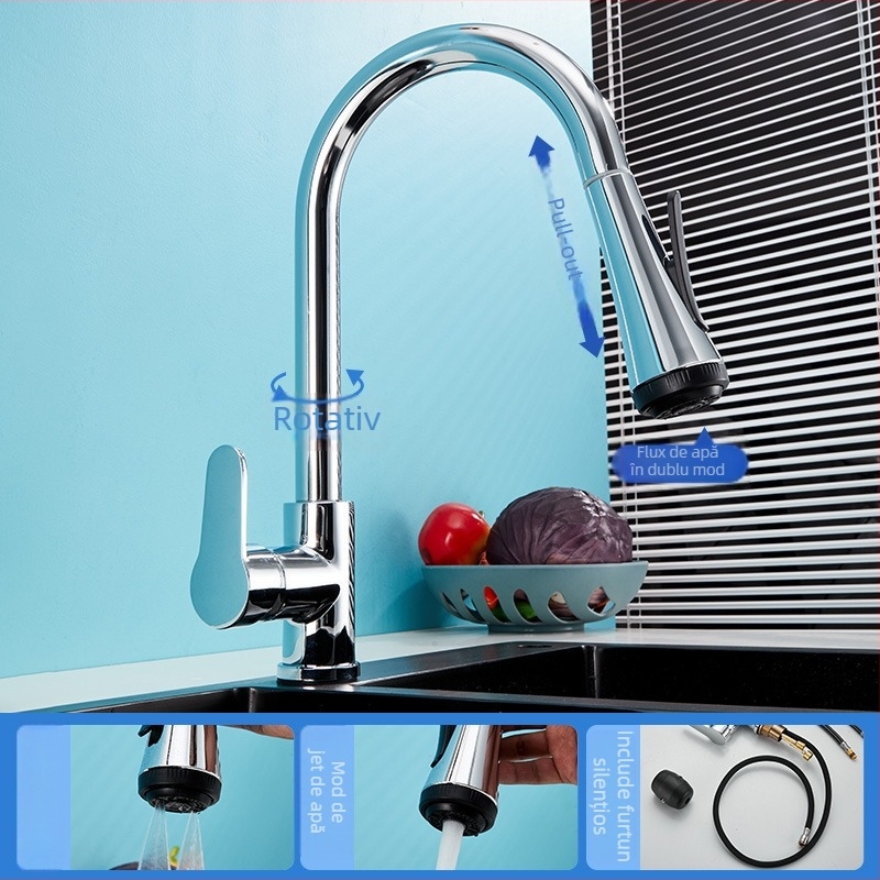 Robinet de bucătărie din oțel inoxidabil, cu apă caldă și rece, model 11629, încălzire electrică, finisaj periat, supapă cu disc ceramic