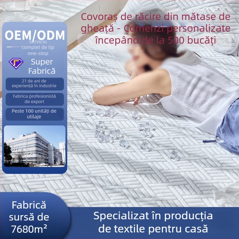 Covoraș de pat cu efect răcoritor, din viscoză cu fibre Ice Silk, țesătură Jacquard, stil modern minimalist, calitate de primă clasă