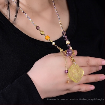 Pandantiv cu ametist și cupru, stil etnic, brand Qiu yi