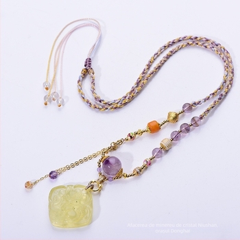 Pandantiv cu ametist și cupru, stil etnic, brand Qiu yi