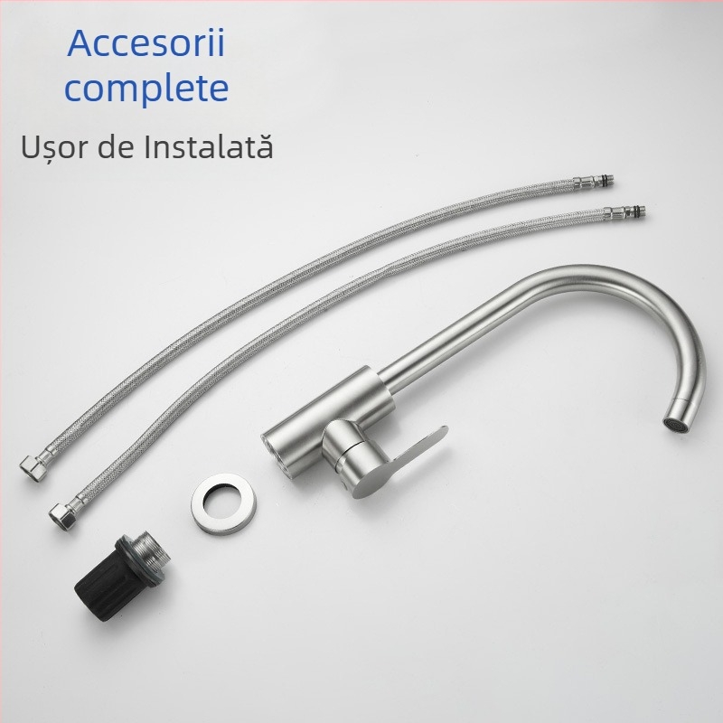 Robinet bucătărie din oțel inoxidabil – apă caldă electrică, finisaj șlefuit, robinet cu disc ceramic, model 11629