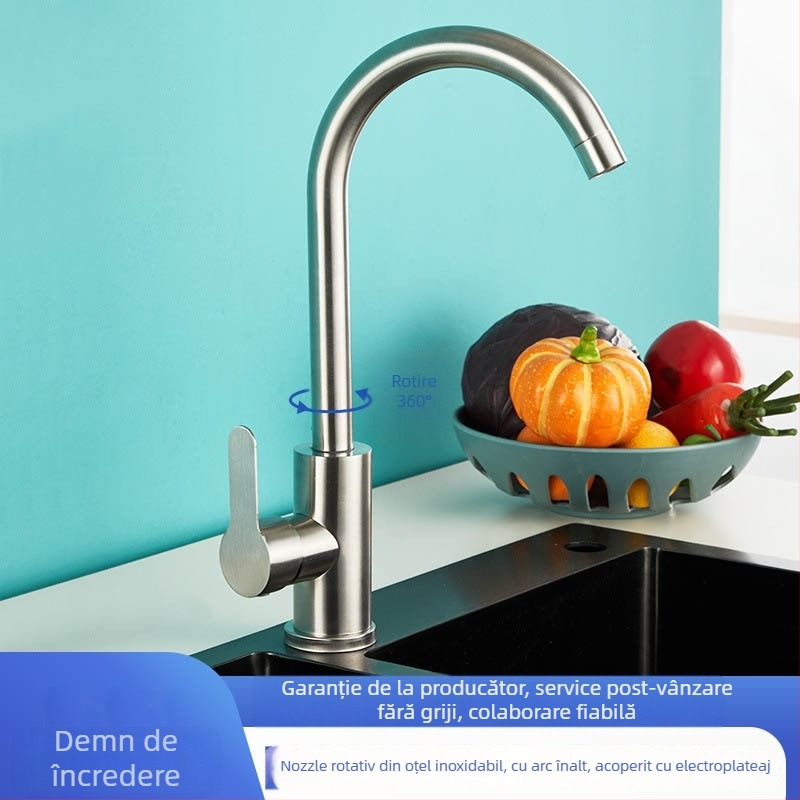 Robinet de bucătărie din oțel inoxidabil, apă caldă și rece, model 11629, electric, disc ceramic în miez, finisaj periat