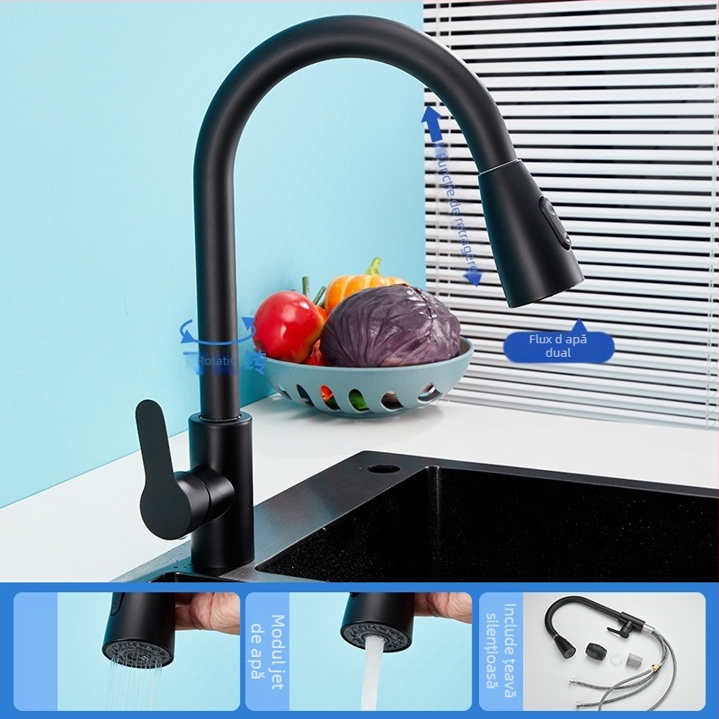 Robinet de bucătărie din oțel inoxidabil, apă caldă și rece, model 11629, electric, disc ceramic în miez, finisaj periat