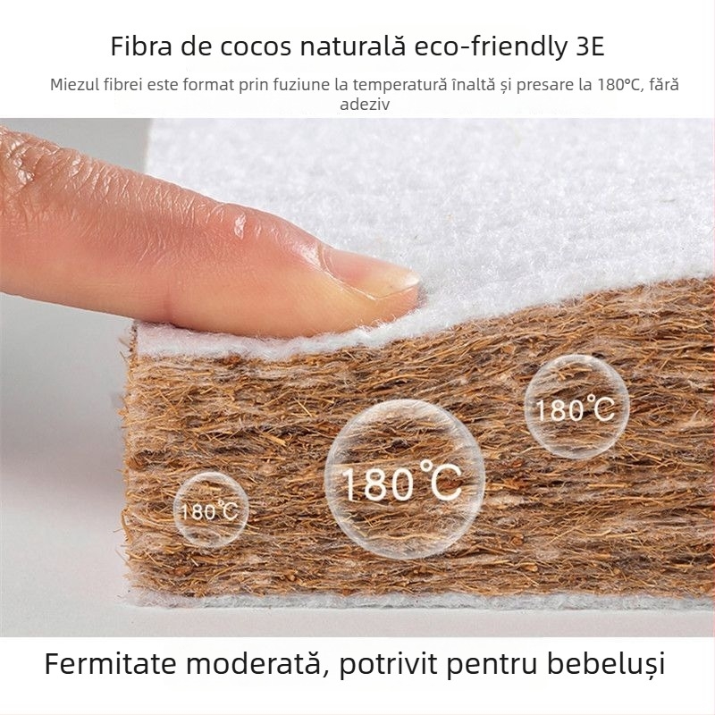 Saltea pentru bebeluși din fibră de cocos naturală 3E, husă din bumbac 100%, pentru pat de 0,9 m, pentru sugari și copii