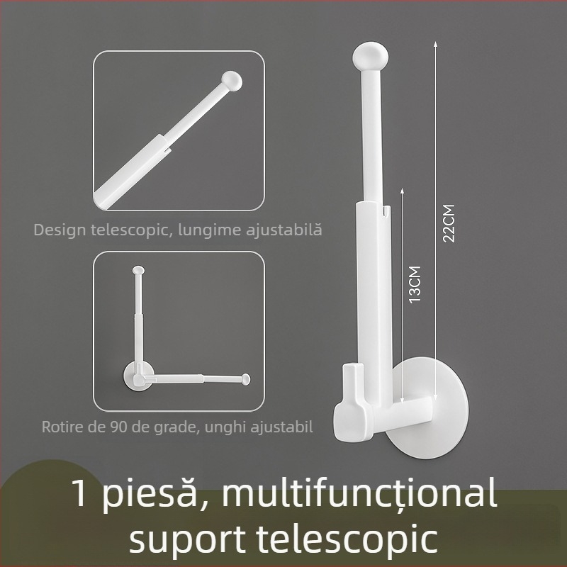 Cuier cu bandă adezivă - suport retractabil pentru perdea (vertical/horizontal) și depozitare pentru prosoape și role de hârtie igienică, material PS, sarcină 1–3 kg