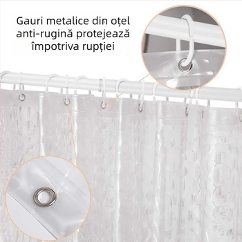 Curtină de duș cu design 3D Water Cube, EVA transparent, impermeabilă și rezistentă la mucegai, model rețea cristalină