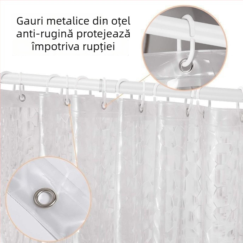 Curtină de duș cu design 3D Water Cube, EVA transparent, impermeabilă și rezistentă la mucegai, model rețea cristalină