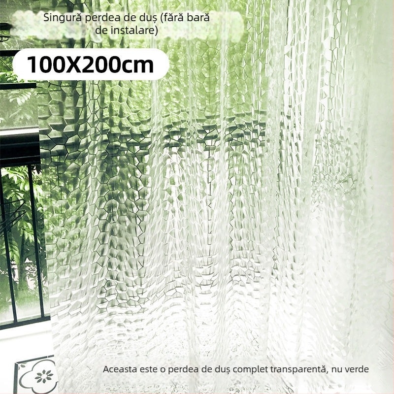 Curtină de duș cu design 3D Water Cube, EVA transparent, impermeabilă și rezistentă la mucegai, model rețea cristalină