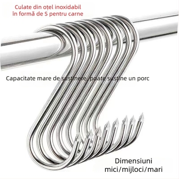 Cuier S din oțel inoxidabil pentru perdea, inel cu gaură circulară, capacitate 1 kg