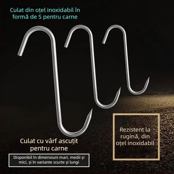 Cuier S din oțel inoxidabil pentru perdea, inel cu gaură circulară, capacitate 1 kg