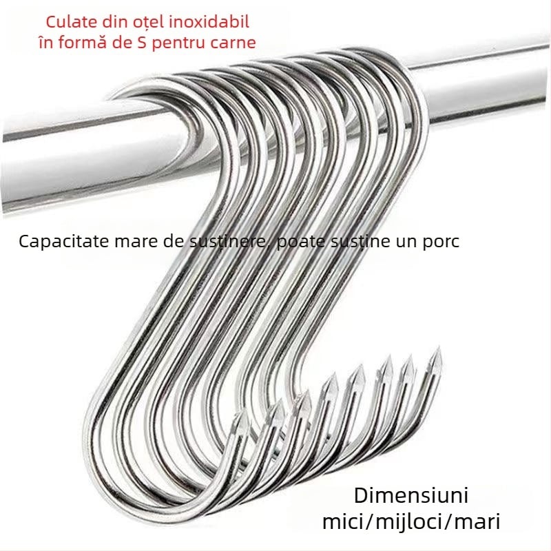 Cuier S din oțel inoxidabil pentru perdea, inel cu gaură circulară, capacitate 1 kg