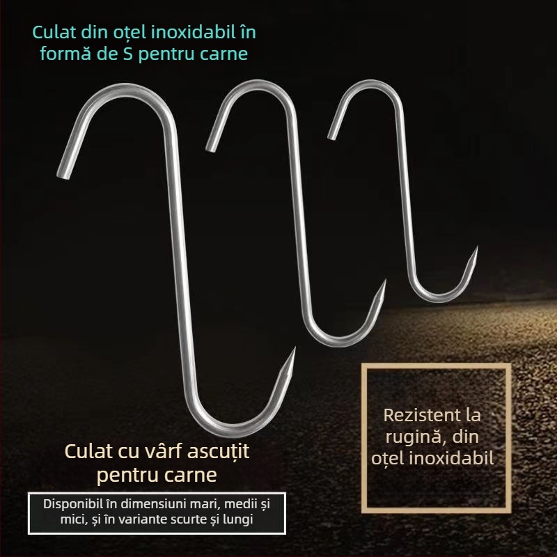 Cuier S din oțel inoxidabil pentru perdea, inel cu gaură circulară, capacitate 1 kg