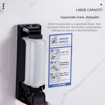 Dispozitiv de dezinfectare pentru scaunul de toaletă public, montaj pe perete, corp din plastic, finisaj vopsit, acționare manuală