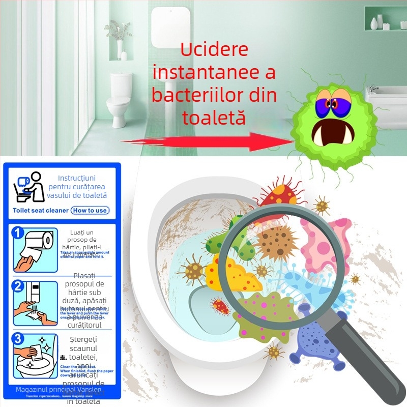 Dispozitiv de dezinfectare pentru scaunul de toaletă public, montaj pe perete, corp din plastic, finisaj vopsit, acționare manuală