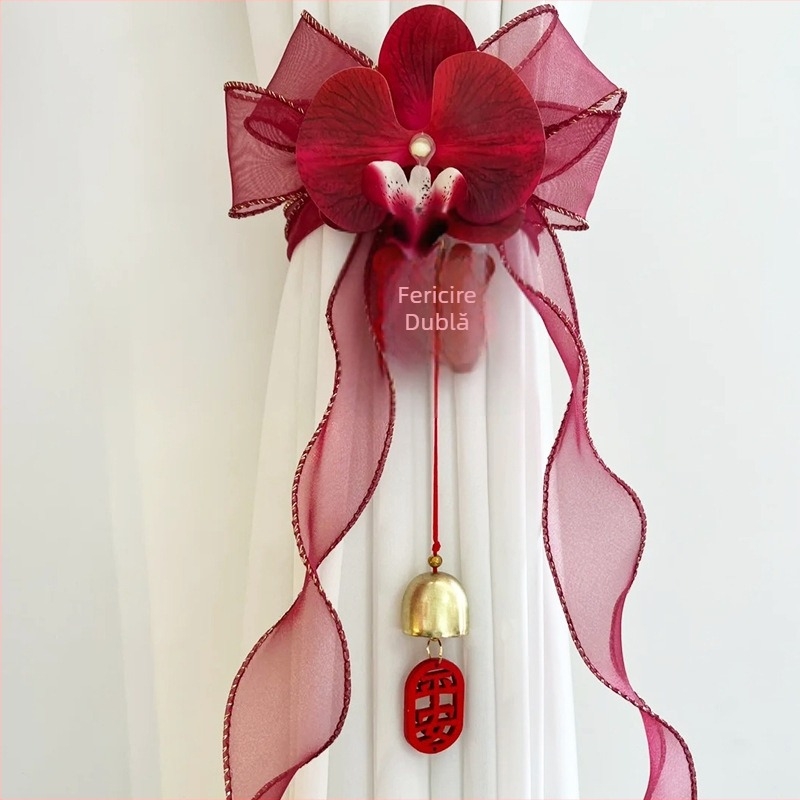 Decorațiune pentru camera de nuntă: ghirlandă pentru perdea cu flori artificiale, pandantiv cu dublă fericire, brand Lock Beauty Home, neimportat, categorie: cuvinte de fericire