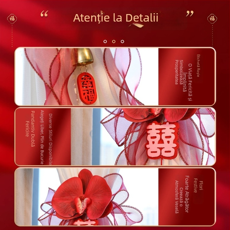 Decorațiune pentru camera de nuntă: ghirlandă pentru perdea cu flori artificiale, pandantiv cu dublă fericire, brand Lock Beauty Home, neimportat, categorie: cuvinte de fericire