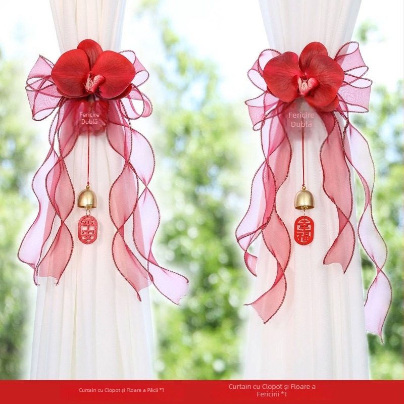 Decorațiune pentru camera de nuntă: ghirlandă pentru perdea cu flori artificiale, pandantiv cu dublă fericire, brand Lock Beauty Home, neimportat, categorie: cuvinte de fericire