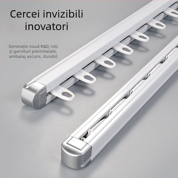 Bară de perdele din aluminiu telescopic, șină dreaptă, alunecare invizibilă, nano-liniște, model 20/23