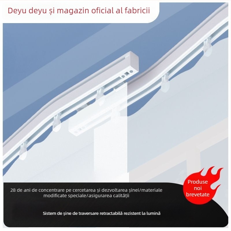 Șină de perdeu finisată, grafen, glisare silențioasă, arc transversal orizontal reglabil, model SI standard