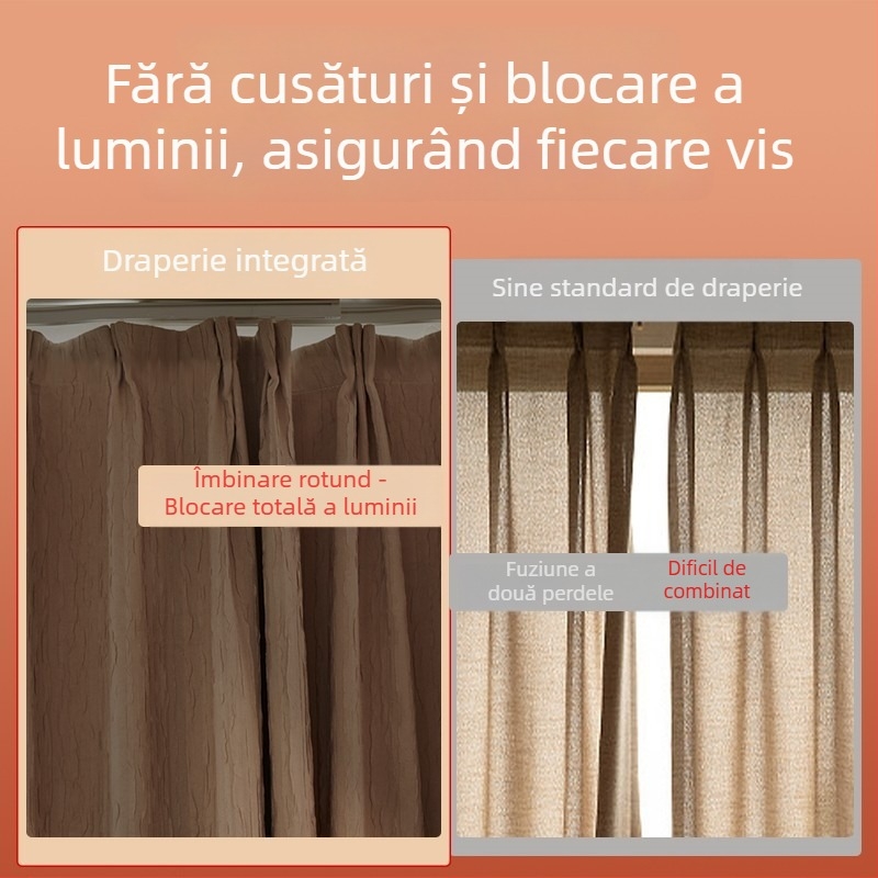 Șină de perdeu finisată, grafen, glisare silențioasă, arc transversal orizontal reglabil, model SI standard