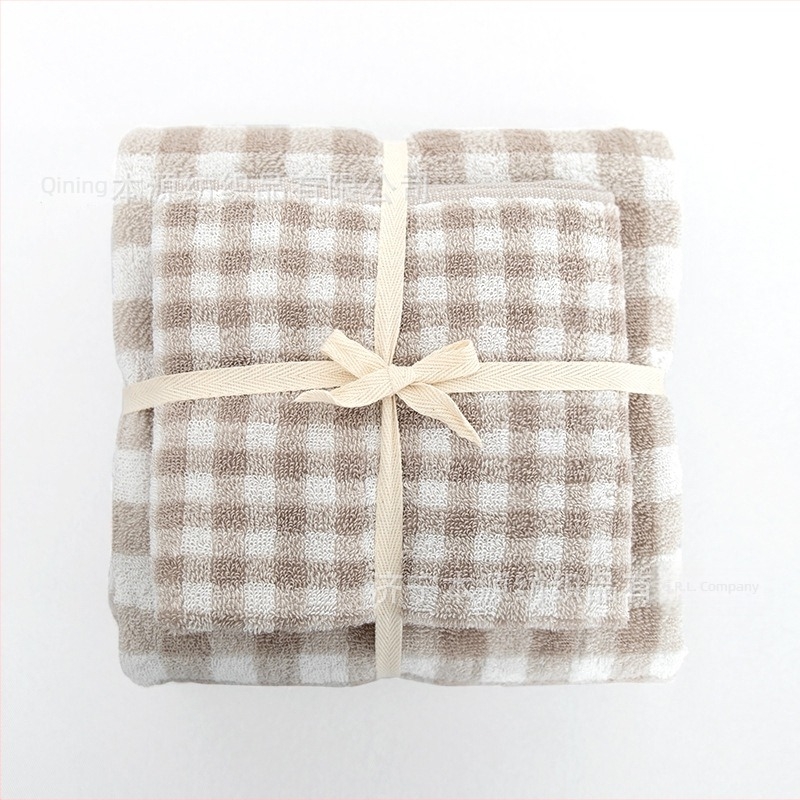 Set de 2 piese: prosoape japoneze în carouri-dungi – prosoape de baie și față din bumbac 100%, în cutie cadou