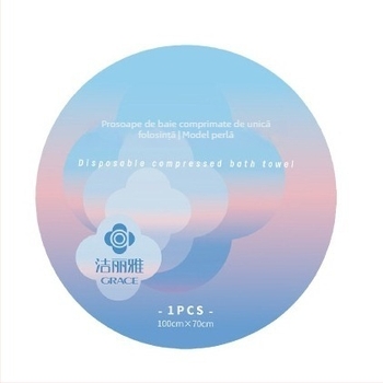 Prosop de baie comprimat, de unică folosință, pentru înfășurare, din bumbac, absorbție rapidă 0-5 s